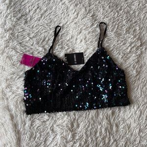 Large Forever 21 Sequin crop top. Black and purple